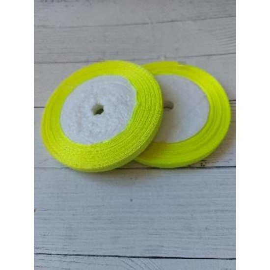 Лента атласная однотонная 0,6 см*25 ярдов цв. люминесцентный желтый 58, цена за катушку